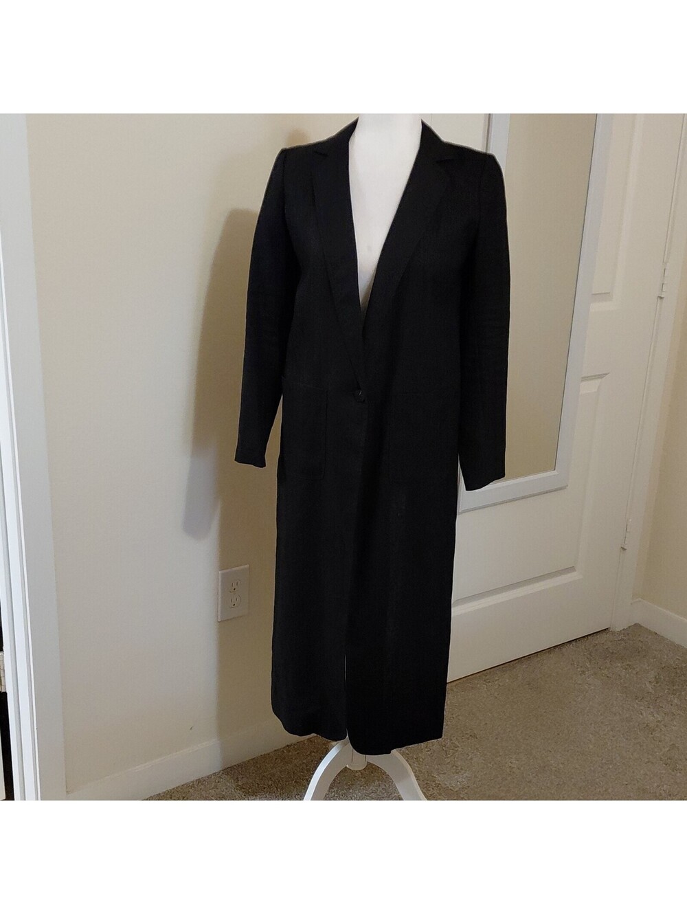 Nomia Open Back Linen Trench Coat Duster black Lightweight EUC #1116